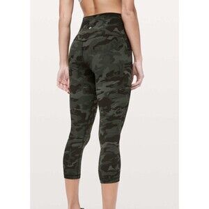 Lululemon Leggings Women 4 Camo Gator Green Align Crop 21" Nulu Gym Yoga W6AVIS